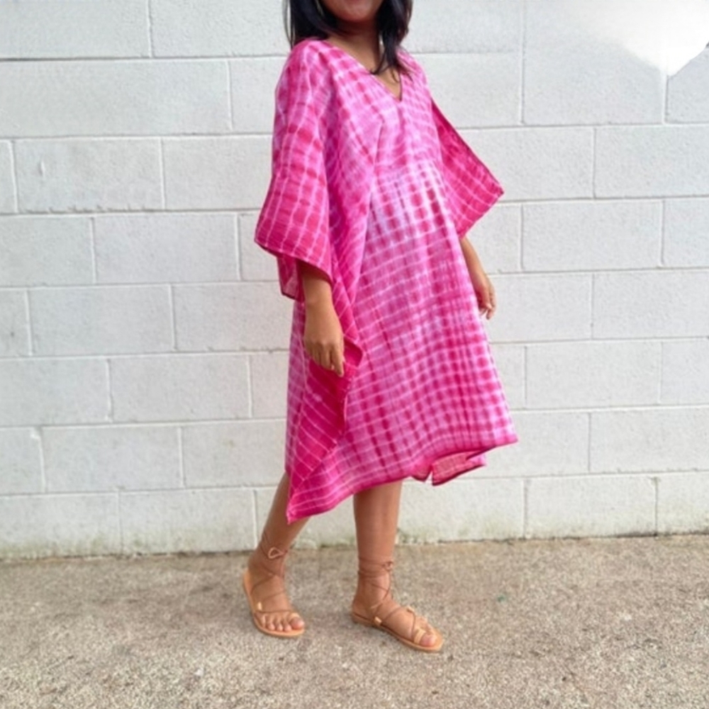Pink and white kaftan cover up